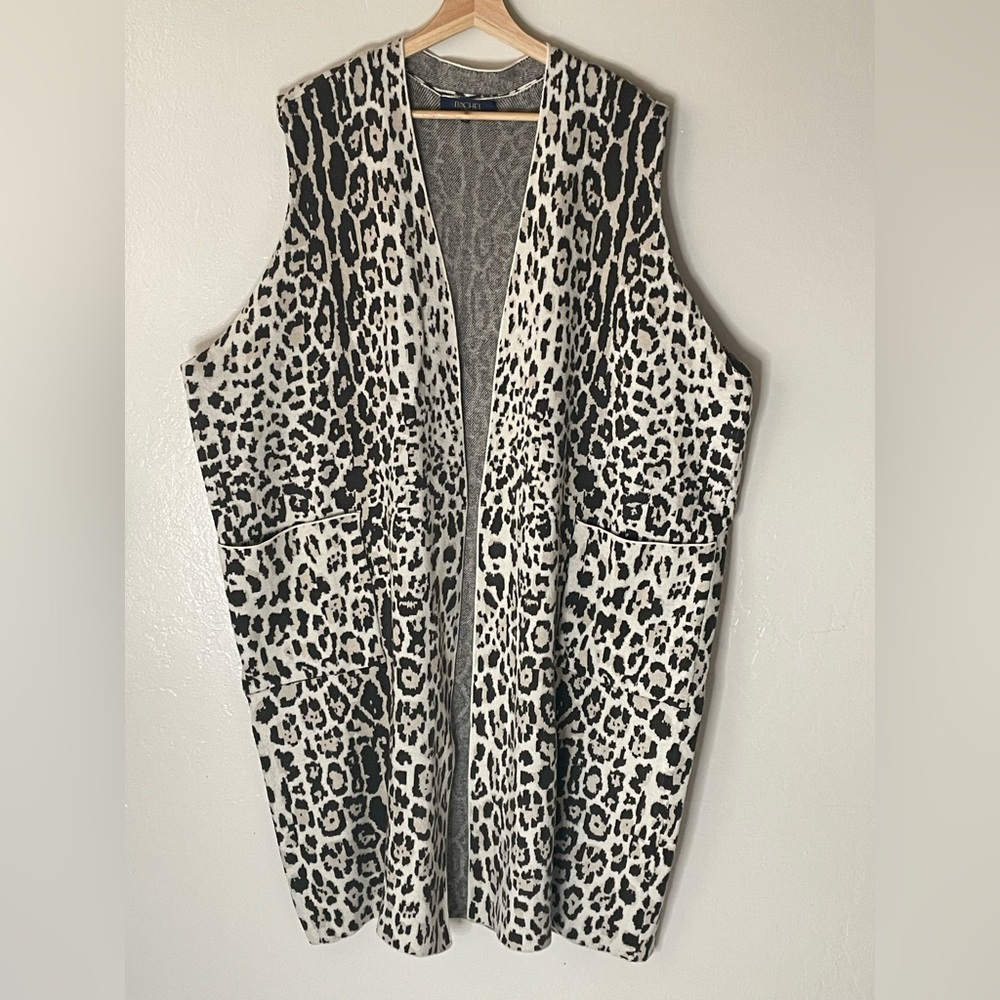 Rachel Roy leopard print long Vest open front cardigan